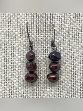 Vintage Brown Pearl Beaded Dangle Earrings Boho Y2K Festival Eclectic